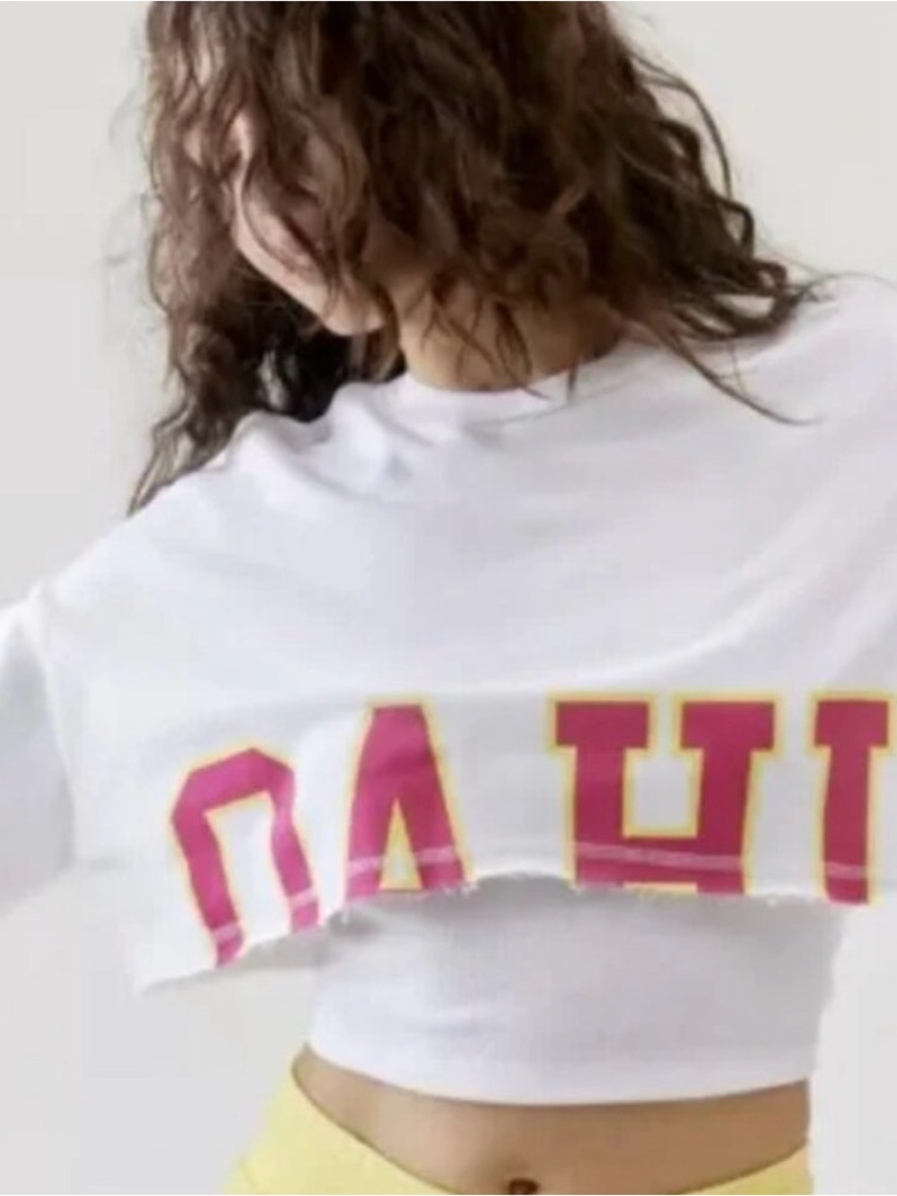 New! Out From Under White Crop Sweatshirt Letters Pink Yellow  Med
